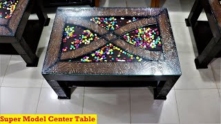 Color Stone Fillng Glass With Wooden Center Table Design Available In Bangalore Bengaluru