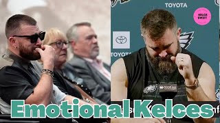 Travis Kelce BURSTS into TEARS  as he WATCH  brother Jason's RETIREMENT speech
