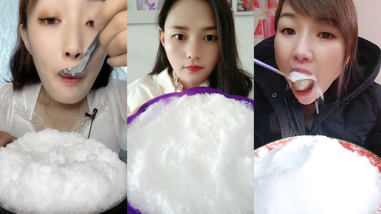 얼음ASMR 얼음먹방 FLUFFY WHITE ICE EATING 🤍❄️ CRISPY CRUNCHY SOUND SATISFYING MUKBANG REAL SNOW EATING