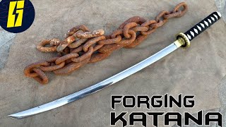 Forging a KATANA out of Rusted Iron CHAIN