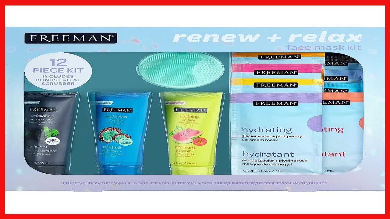 FREEMAN Limited Edition Renew & Relax Facial Mask Kit, Variety Face Mask Set, 12 Piece Valentine