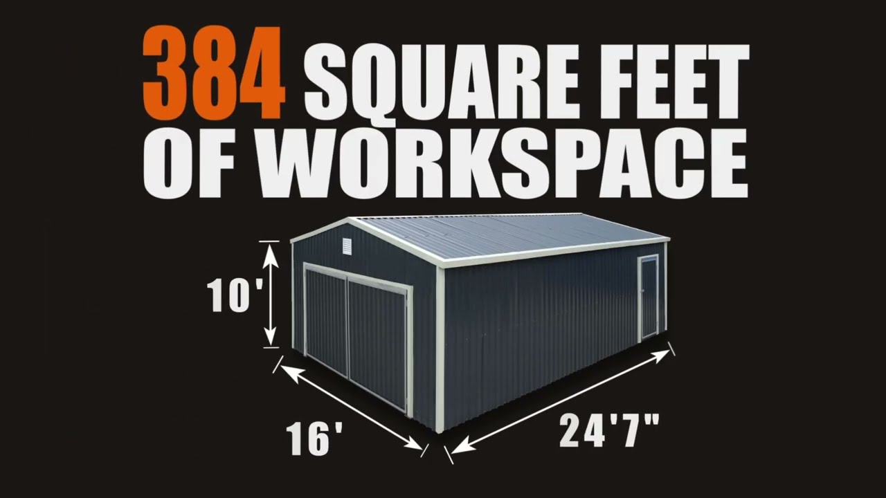 16’ x 24’ Metal Garage Shed with Double Front Doors, 10’ Peak Height, Side Entry Door, TMG-MS1624