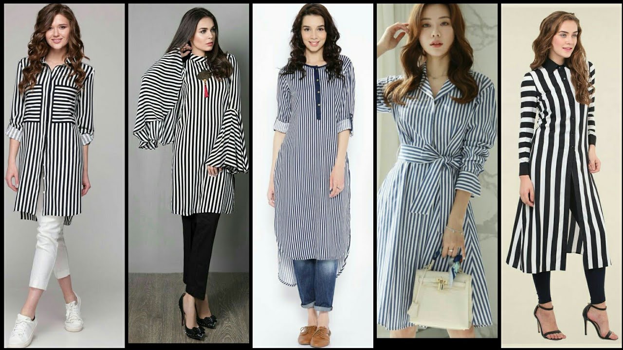 And Elegant Stripe Kurta/Kurti/Shirts Blouse Dress Design
