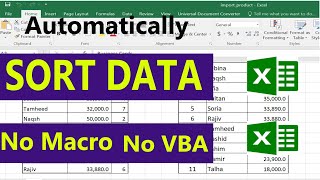 Automatically SORT DATA in Excel without MACRO and VBA Code by learning center in Urdu/Hindi