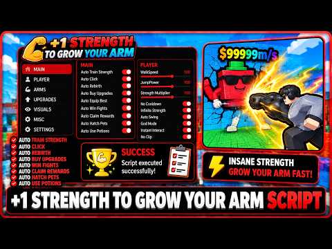 +1 Strength to Grow Your Arm Script - Auto Farm, Auto Brainrots, Auto Train | Mobile &amp; PC | Roblox