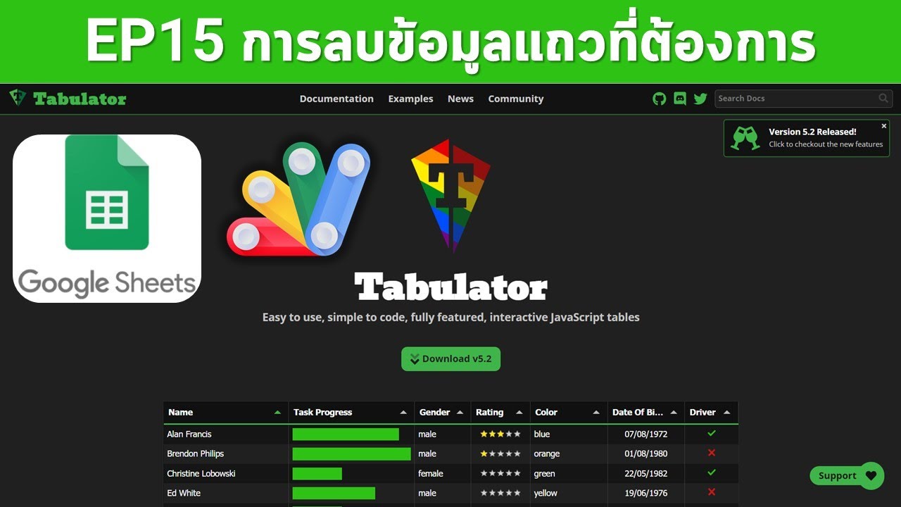EP15 Tabulator  การลบข้อมูลในแถวที่ต้องการ