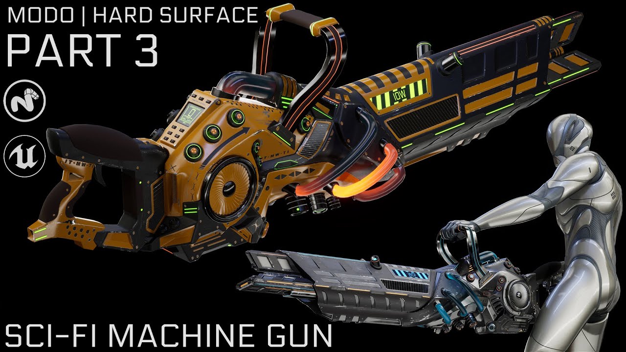 PART 3 | HARD SURFACE MODELING SCI-FI MACHINE GUN | MODO