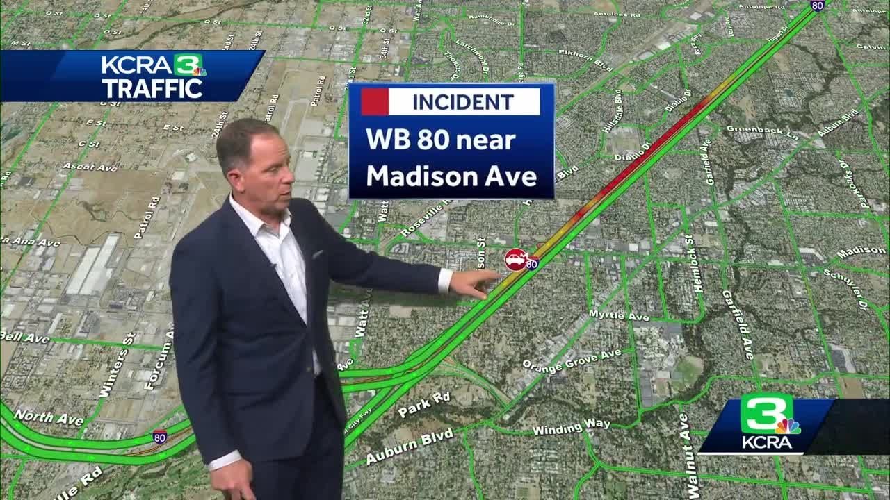 Crash blocks lane on westbound I-80 in Sacramento County - YouTube