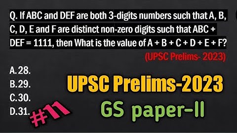 If ABC and DEF are both 3-digits numbers are added give 1111. Find A+B+C+D+E+F. All digits distinct.