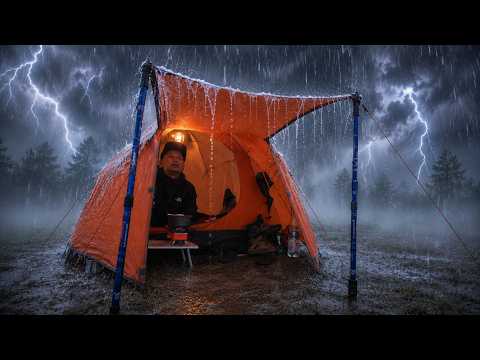 SOLO CAMPING IN HEAVY RAIN AND THUNDERSTORM - 3 DAY RELAXING CAMPING RAIN - ASMR