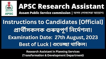 APSC Research Assistant 2023: Instructions to Candidates [Official]