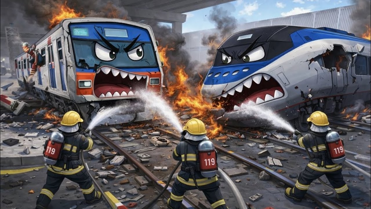 Angry Trains Collide 💥🔥 | Firefighters Save the Day | 3D Driving Class ...