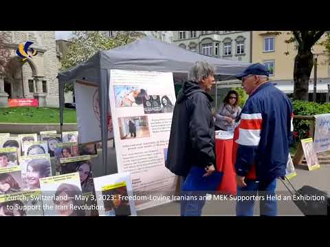 Zurich, Switzerland—May 3, 2023: MEK Supporters Held an Exhibition to Support the Iran Revolution.