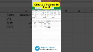 Create a Pop up In Excel