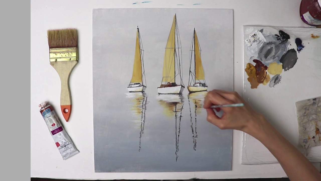 Minimalistic SEA BOATS painting Acrylic Technique on canvas YouTube