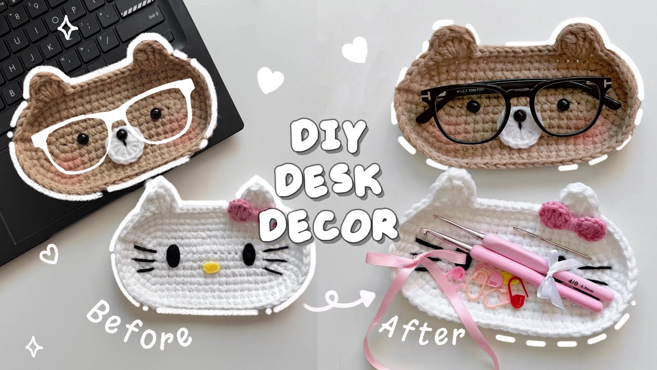 ♡ Crochet Bear & Hello Kitty Glasses Holder Tutorial | Desk Decor | Beginner friendly ♡