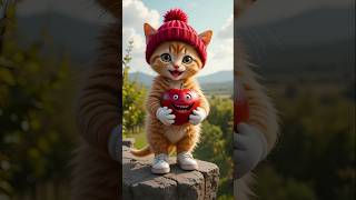 A Mischievous Kitten Found A Strange Apple In The Garden.