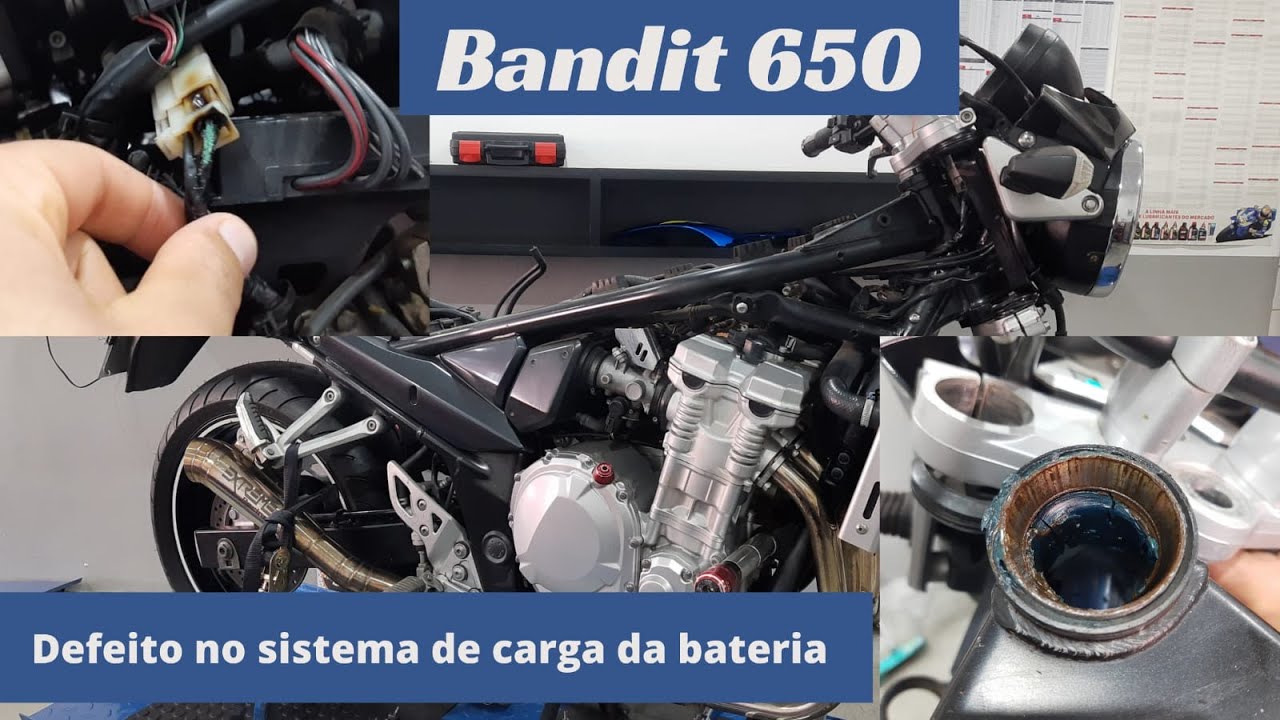 Revisão Bandit 650, sistema de carga da bateria com defeito. Caixa de direção, velas e bobina!