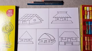 Different type of house Drawing step by step(Part-1) || House Drawing For Beginners || Ghar Drawing.