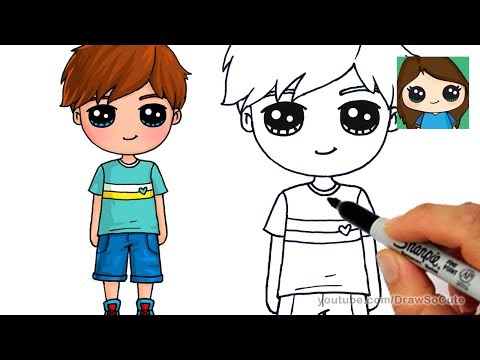 Follow along to learn how draw this cute boy step by step, easy. chibi boy, drawing art tutorial lesson for kids. outfitted in a tshirt, shorts and sneake...