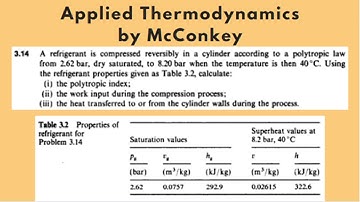Calculate the polytropic index, work done and heat [Problem 3.14] Applied Thermodynamics by McConkey