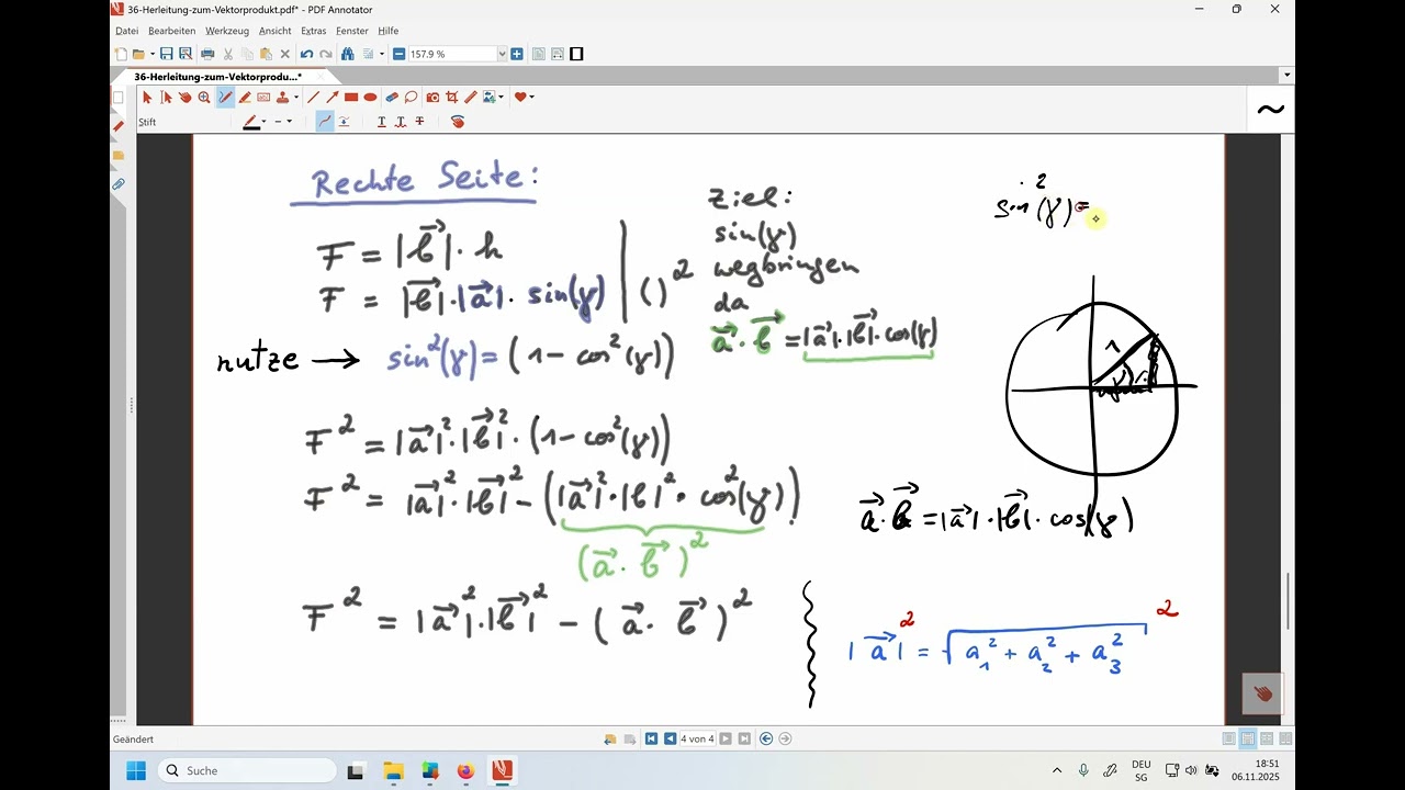 Vektorprodukt und Flaeche vom Parallelogramm