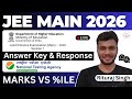 LIVE- JEE Main 2026 Answer Key+Response | JEE Main 2026 Marks vs Percentile | JEE Main 2026 Result