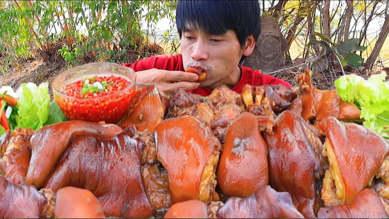 ขาหมูพะโล้จิ้มซีฟู๊ดแกล้มส้มผักสดลูกโดดแซ่บคักอีหลีครับพี่น้องMUKBANG EATING SHOW/โก้อีสานพาแดก