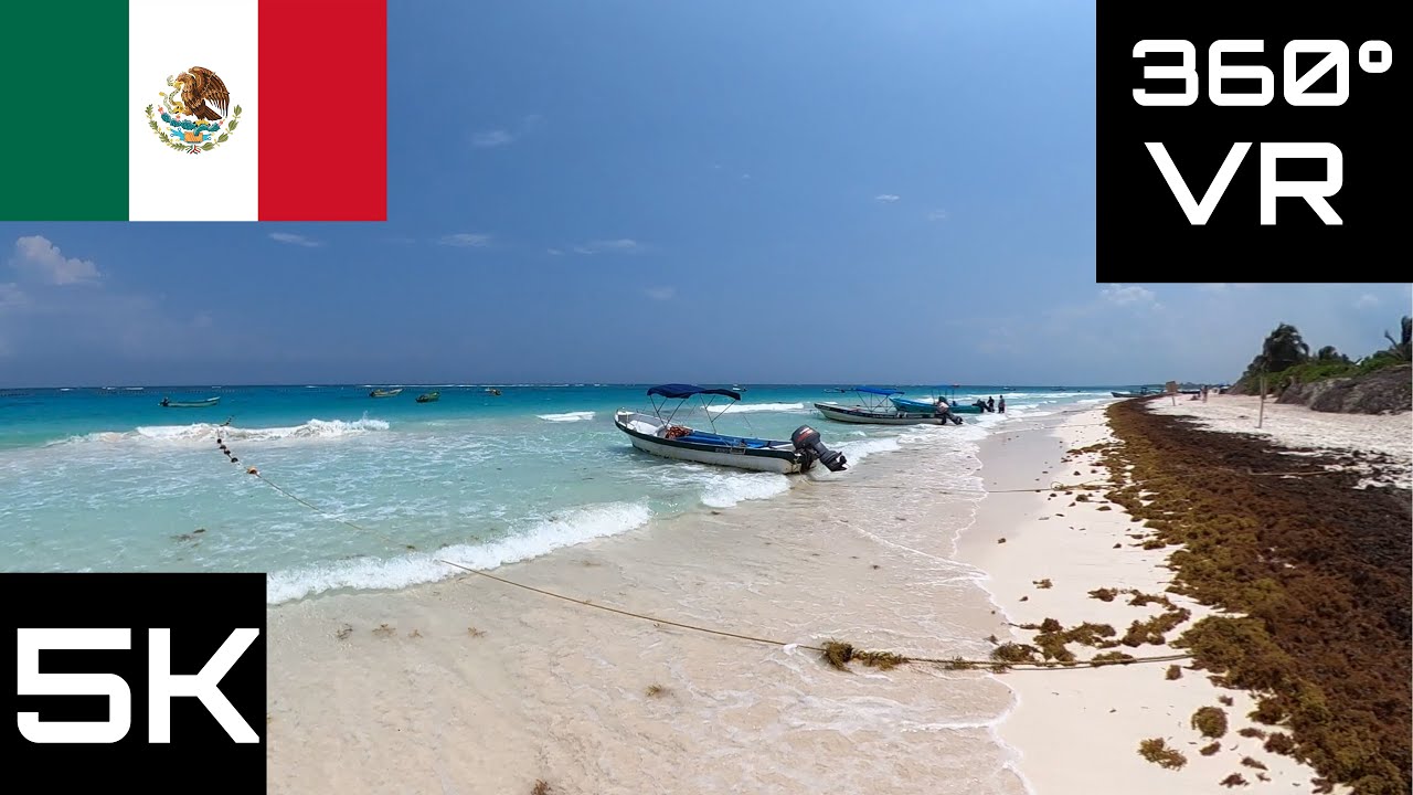 360° VR Virtual Reality Video: Mexico - Paradise Beach Caribbean sea, Tulum, Quintana Roo. GoPro MAX