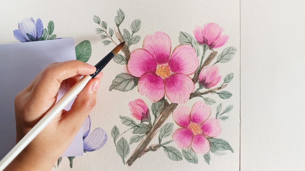 Minimalist Red-violet Flower Watercolor Painting 🎨 Flower Painting 🌸