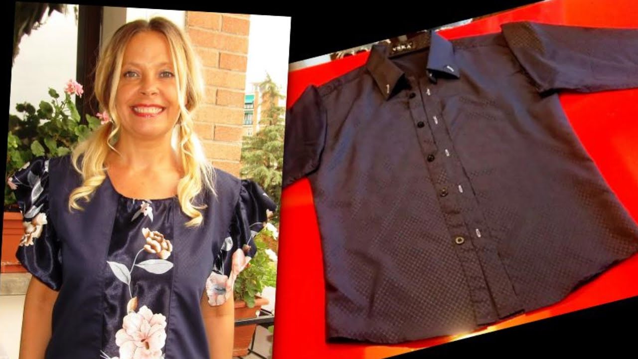 Blouse made from men's shirt/Camicetta trasformata da camicia da uomo/ Блузка из мужской рубашки