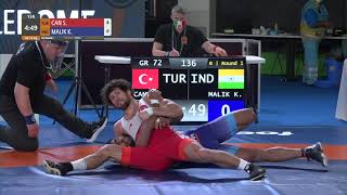 Round 1 GR - 72 kg: S. CAN (TUR) v. K. MALIK (IND)