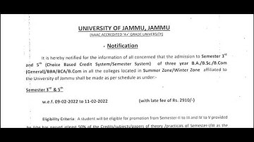 UG   3rd and 5th  semester Fresh notice  😳 Jammu University /// Admission ❤️ ....open ..