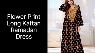 Eid Women Abaya 2025 | Flower Print Long Kaftan Ramadan Dress | Muslim Arab Maxi Robe screenshot 4