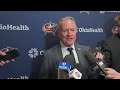 Boone Jenner, Erik Gudbranson, Mathieu Olivier and Head Coach Dean Evason | Postgame Media