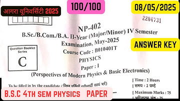 BSC 4th sem physics answer key DBRAU , 08/05/2025 , morning , #bsc4thsem #physics #dbrau by umeshsir