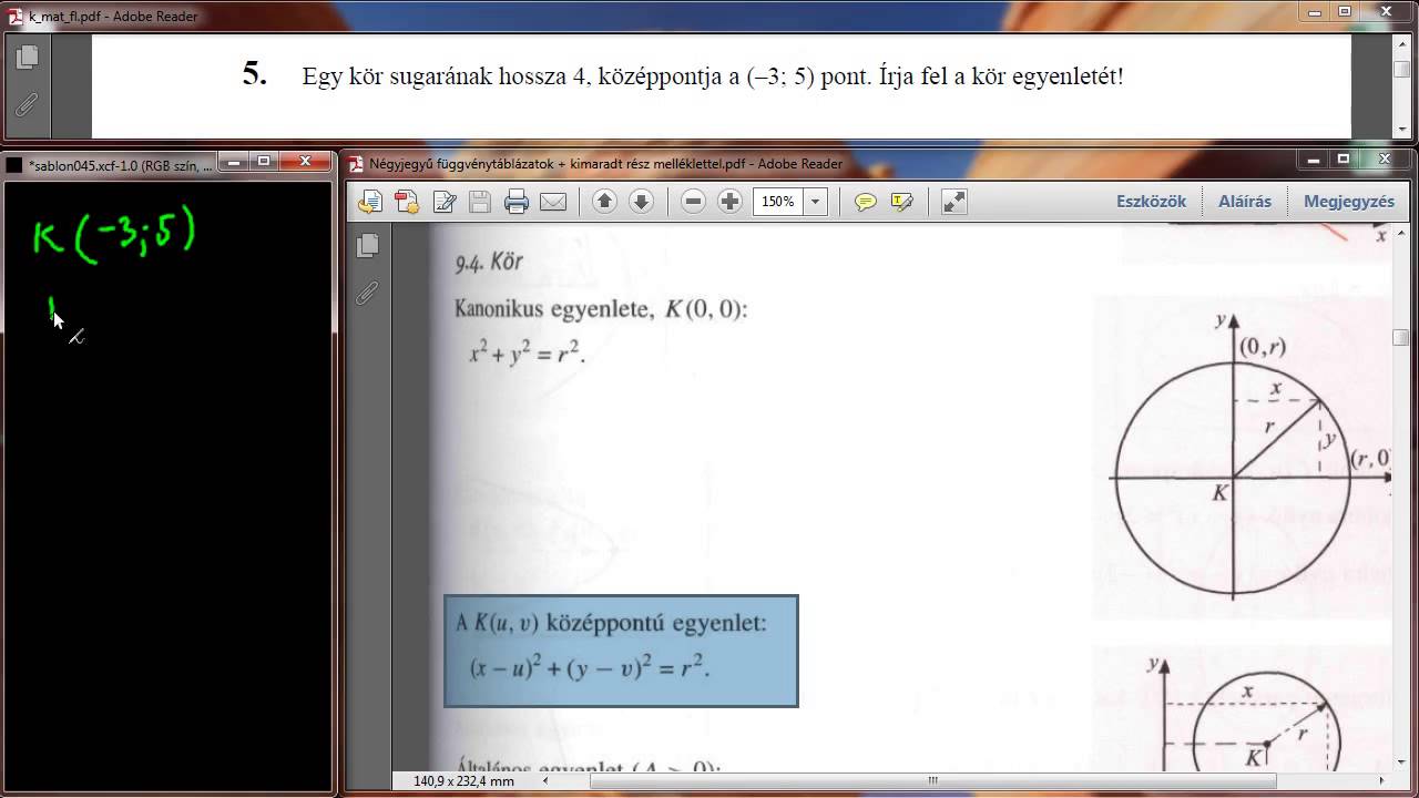 [2005.05.10.] 5) Kör egyenlete