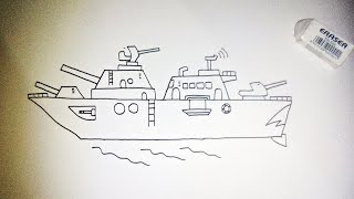Cara Menggambar Kapal Perang - #menggambar [dengan meriam Anti-Aircraft]