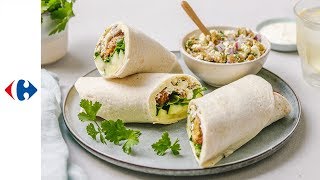 Wraps aux courgettes grillées, salsa d'olives et falafels