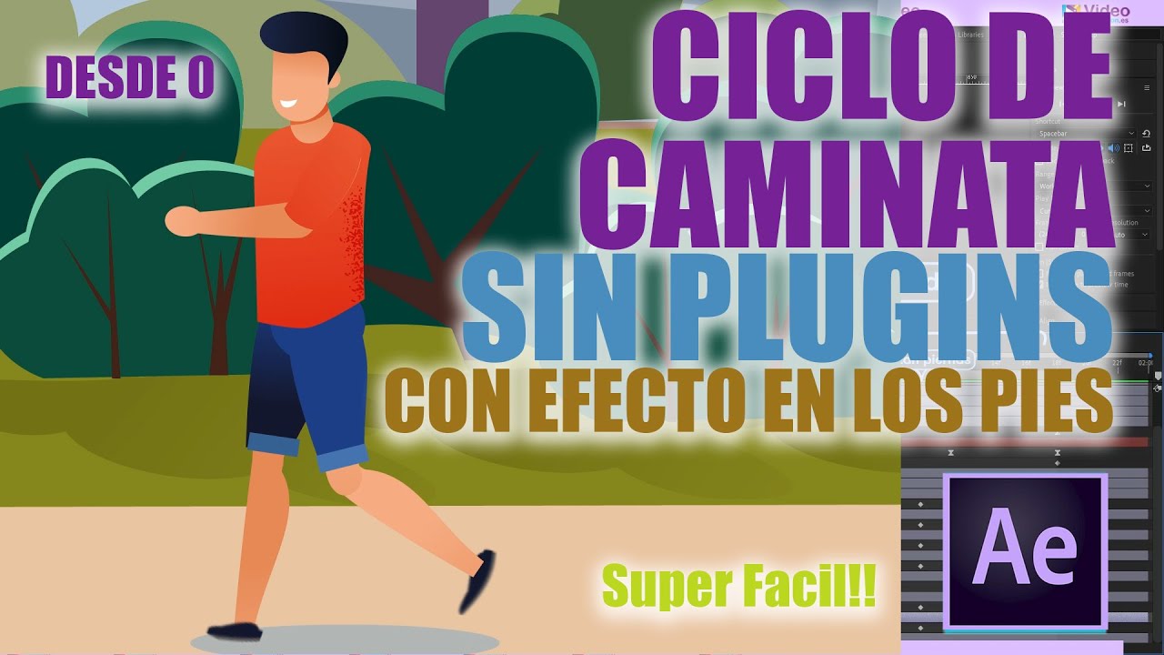 Personaje caminando en escenario en After Effects, plantilla editable gratis