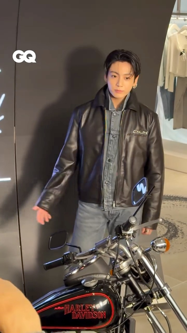 Jungkook posing with bike at Calvin Klein CKJK Event in Japan