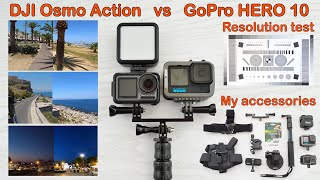 GoPro HERO 10 vs DJI Osmo Video test, Resolution test. Accessories review.