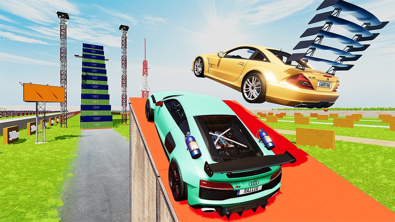 Cars Vs Mega High Container  Jump Test #11 - Speed Sports Car Crash - BeamNG Drive