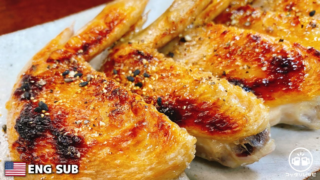 【塩と水だけ】これがマジ驚くほどウマすぎる！皮パリっとジューシー♪焼き鳥屋の『塩手羽先焼き』Yakitoriya's Salted Crispy Chicken Wings【ENG SUB】低糖質