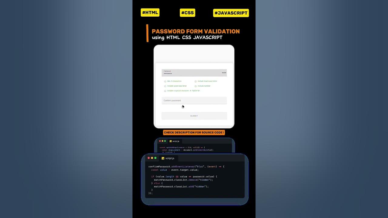 PASSWORD FORM VALIDATION using html css Javascript #coding #programming ...