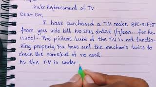 Letter to costumer care on replacement of tv