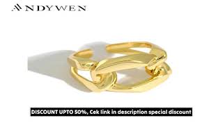 Andywen 2020 925 Sterling Silver Gold Large Geometric Resizable Chain