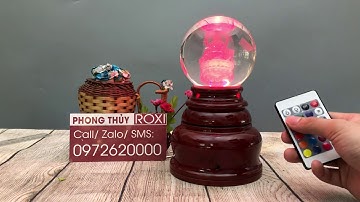 Quả Cầu Pha Lê 3D Phật Di Lặc trên đế đèn nhiều màu xoay tự động