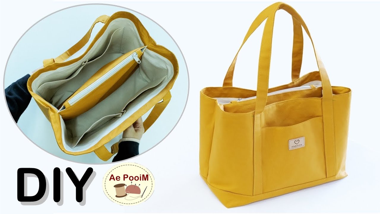 Как сделать сумку-тоут через плечо с внутренним карманом-разделителем на молнии