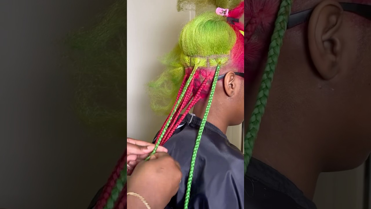 So Neat💗Medium Knotless Braids Tutorial | Mix pink & Green Hair Dye Ft.